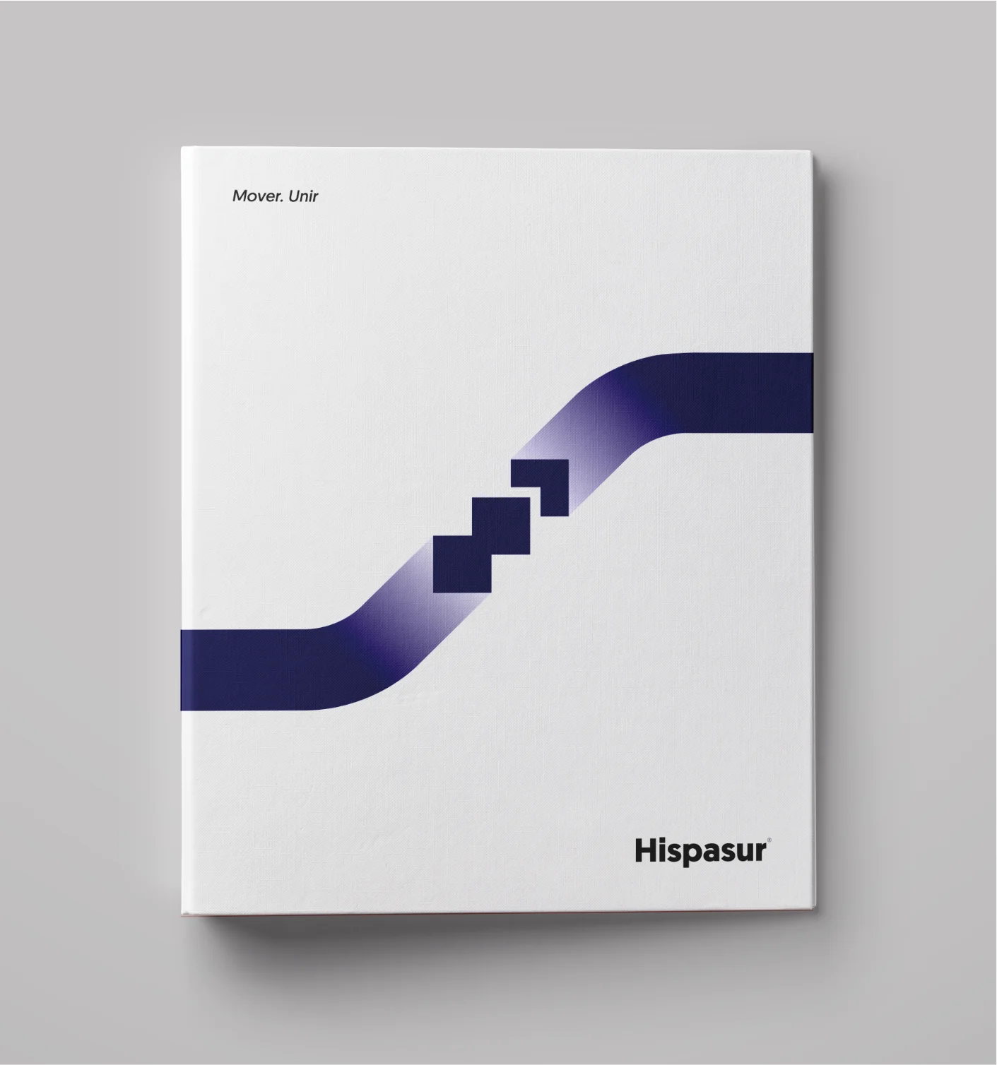 carpeta corporativa de la marca hispasur, con el símbolo en el centro como elemento principal acompañado de las líneas que genera transmitiendo movimiento